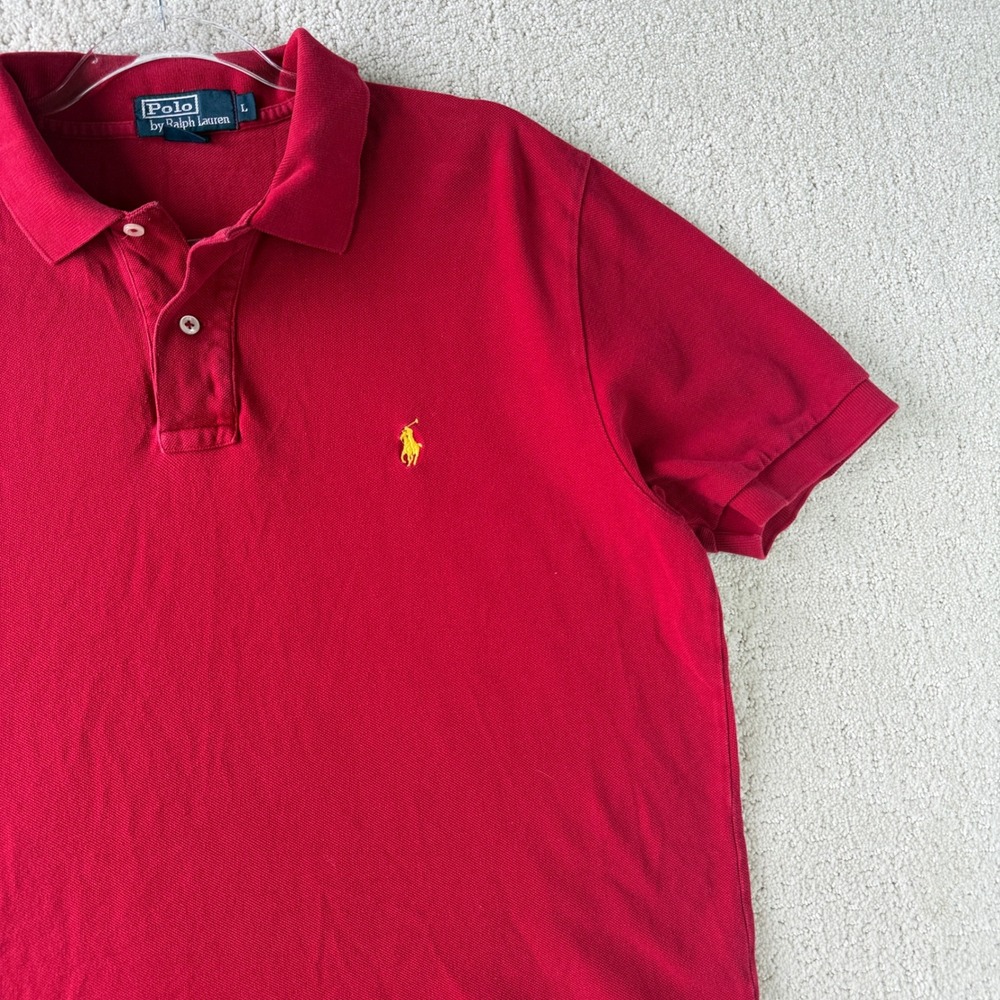 Vintage Polo Ralph Lauren Polo Shirt Mens L Red Short Sleeve Pique Yellow Pony